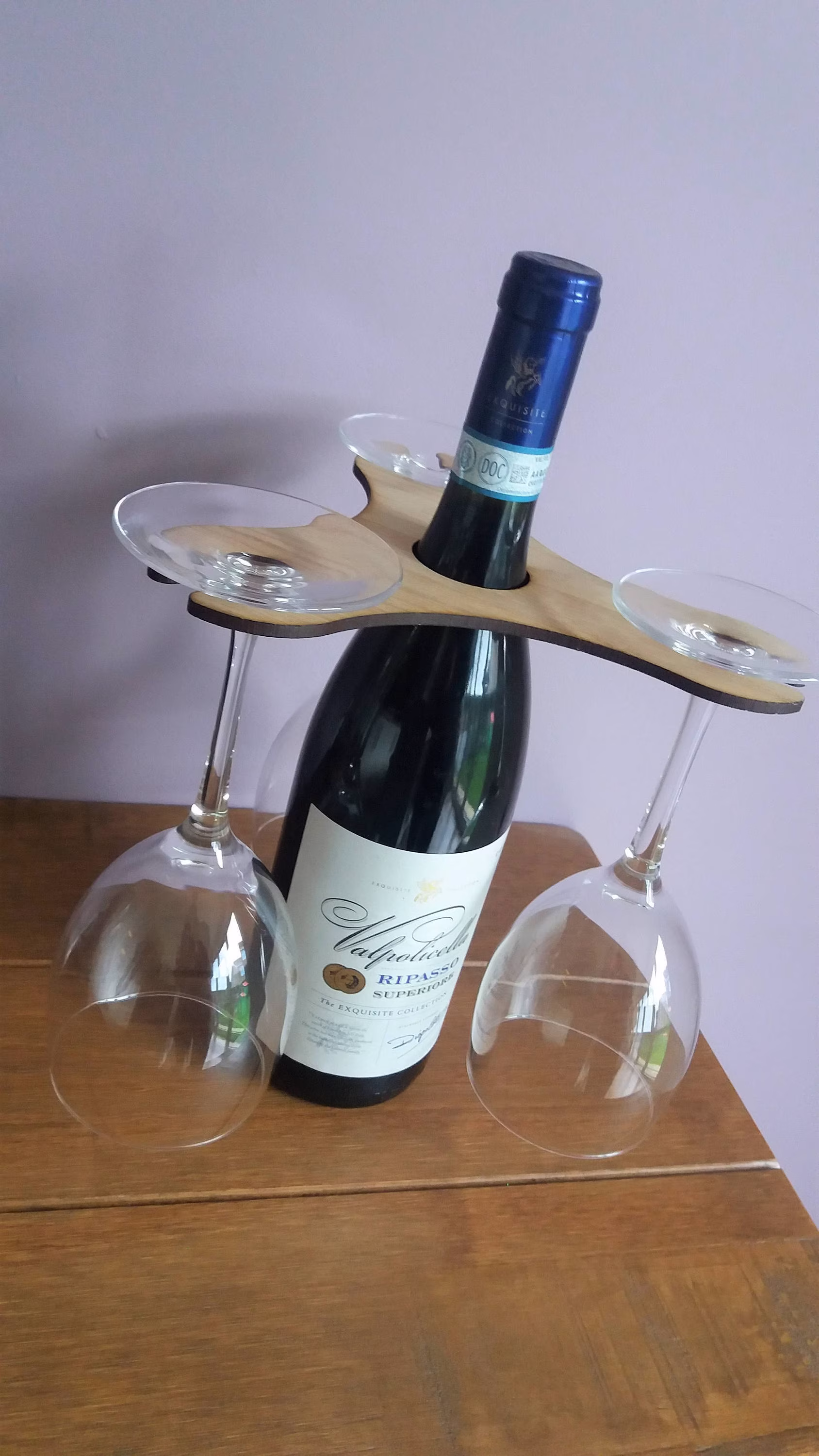 Personalised Wineglass Holder - Wine Butler Stocking Filler Secret Santa Gift Oak Veneer Wine
