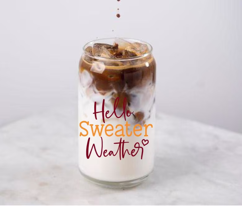 Ice Coffee Glass, Sweater Weather, Happy Fall Yall Wine Gobble Til You Wobble, Gift Idea For Her, Thanksgiving