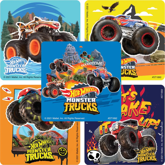 25 | Licensed Hot Wheels Monster Trucks Shake Up Stickers, 2.5