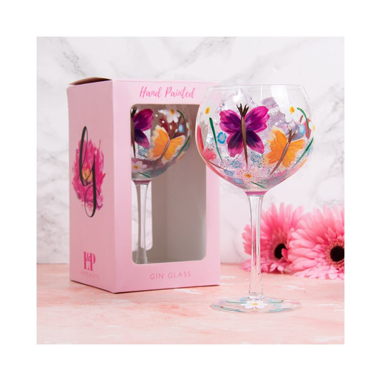 Butterflies Cocktail Gin Glass Balloon Flowers Floral Handpaint Design Glassware