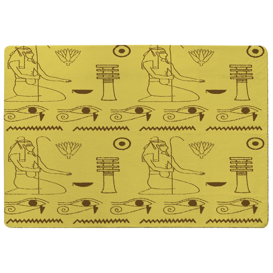 Ordway Pattern of Egyptian Hieroglyphics Designer Shaggy Yellow/Black Rug