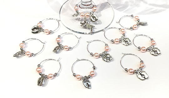 Baby Shower 2022 Wine/Champagne Prosecco Glass Charms Pink Blue Or White Gender Reveal Christening Choose Your Amount