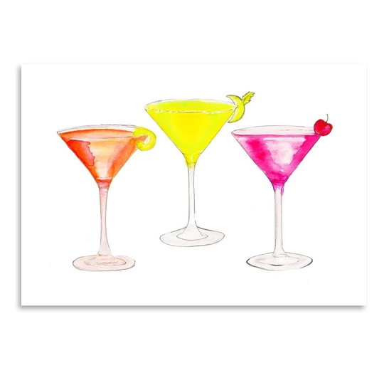 3 Cocktail Glasses by Alison B - Unframed Painting Print on Paper