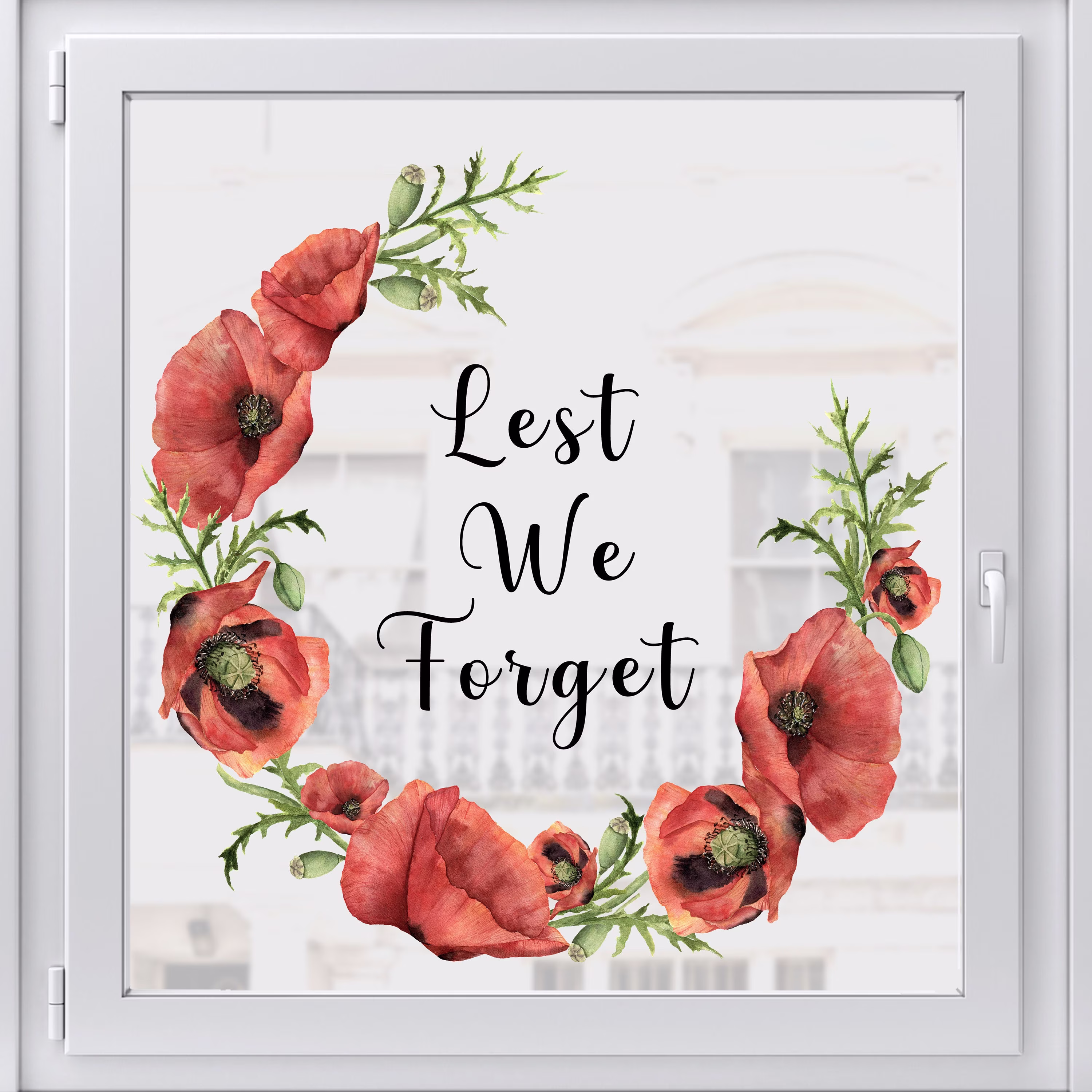 Lest We Forget Remembrance Day Poppy Wreath Window Decal Sticker By Dizzy Duck