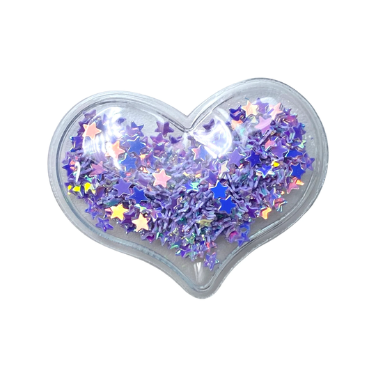 Purple Heart 38x30mm Soft Star Glitter Filled Resin Shaker, Embellishments For Diy Headbands, Hair Bow Centers, Flat Back Shaker Pack