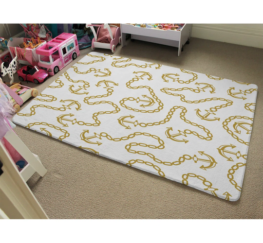 Morgan Anchor and Chains Shaggy Gold/White Rug