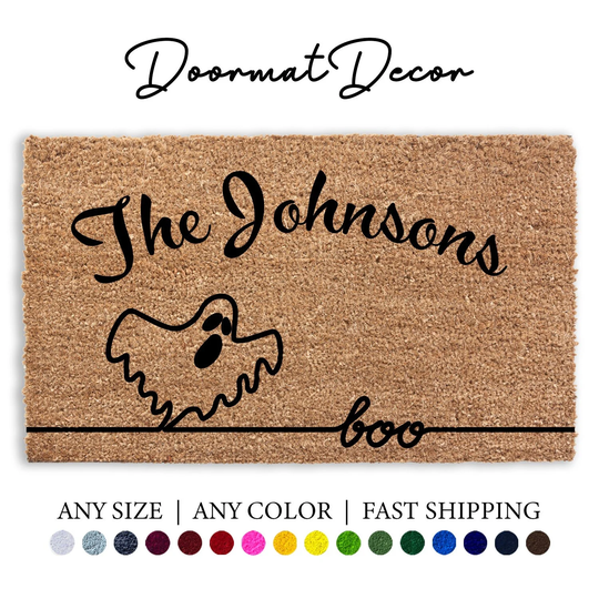 Personalized Halloween Doormat, Boo Ghosts Thanksgiving Fall Autumn Home Decor, Outdoor Welcome Mat, Entryway Flocked Coir Door Rug