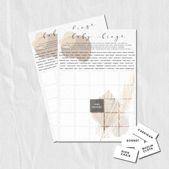 Boho Baby Bingo/Pampas Shower Games New Mum To Be Activities