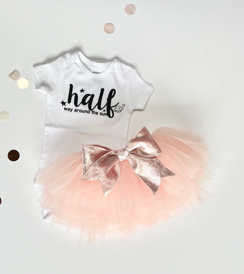 Half Birthday Tutu Outfit, Way Around The Sun Birthday, Half Birthday, Birthday Bodysuit, Custom Outfit, Tutu