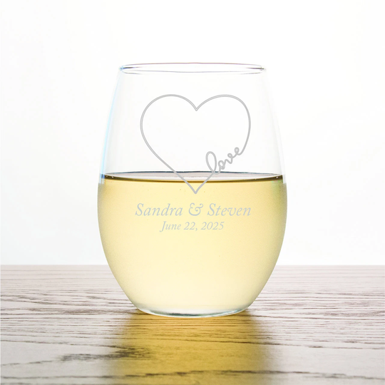 36Pcs - Personalized Stemless Wine Glass 9Oz Heart Love Design Wedding Favors Party Favor Gift Ideas St9Oz-Edpp255C
