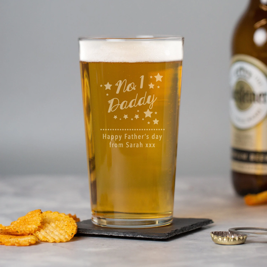 Personalised No.1 Number One Daddy Glass Pint Beer Birthday Fathers Day Gifts Present Ideas For Grandpa Grandad
