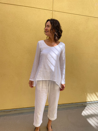 New Moon Top - Long Sleeve Cotton Shirt White Cotton Blouse Super Soft T