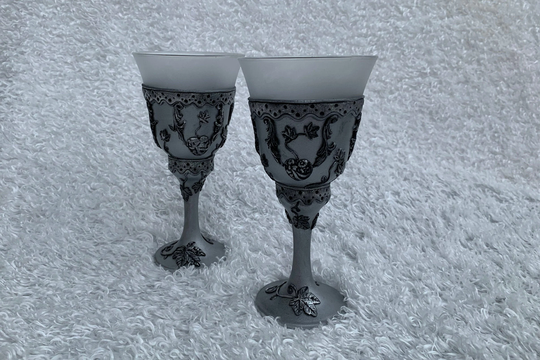 Etched Glassware Decorated Wine Glass Silver Color Glasses Painted Glasses Anniversary Gift Birthday Idea Art Antique Style Glass