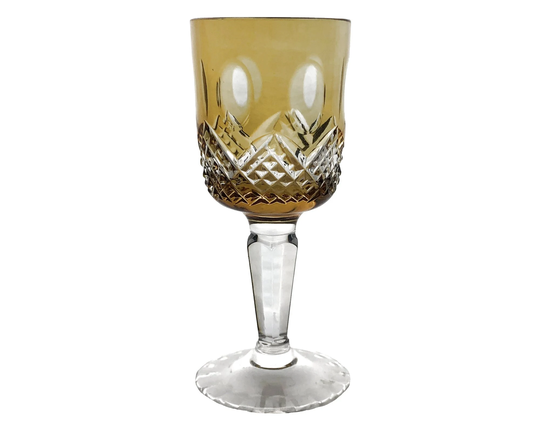 Vintage Amber Honey Cordial Glass Goblet Hock Cut-To-Clear 24% Lead Crystal Beyer Kristallglas Bavaria Germany German 1980S Unusual Shape