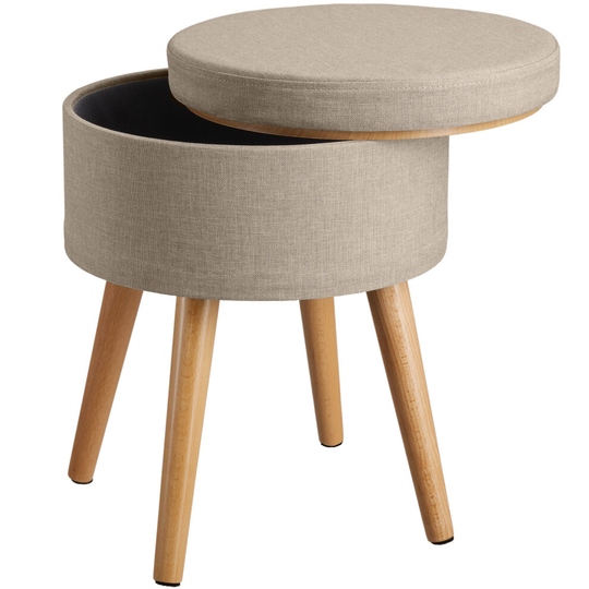 (sand) tectake Stool Yara upholstered chair with storage space in linen look - bar stool, dressing table chair, dressing table stool - sand