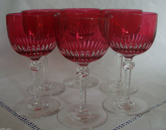 Antique Set Of Six Victorian Crystal Cranberry Glasses