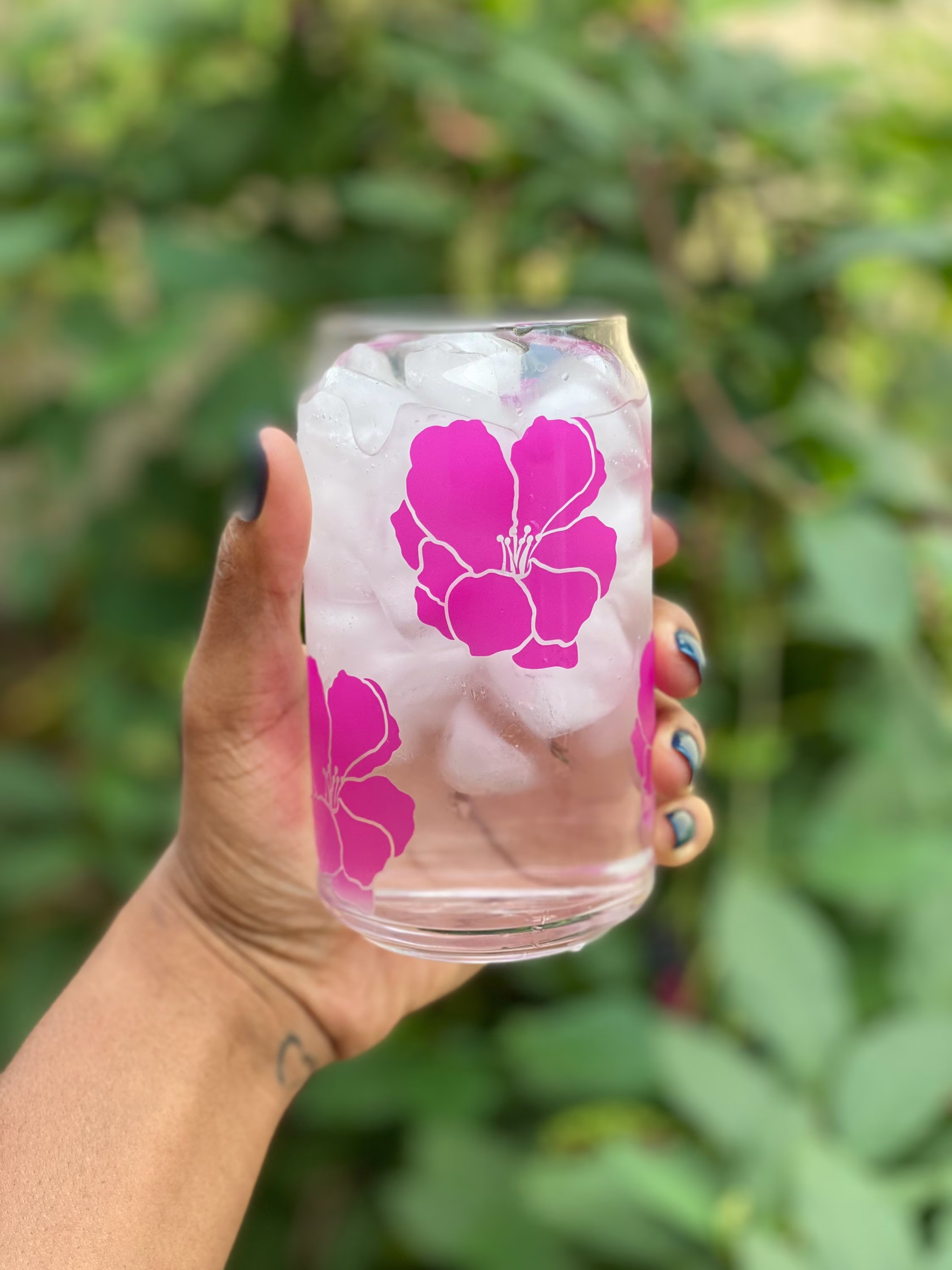 Cold Temp Color Changing Can Glass/ Beer Glass Can/ Iced Coffee Soda Floral/16Oz