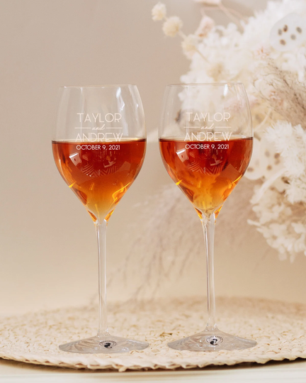 Engraved Waterford Elegance Crystal Personalized Wine Glasses | Set Of Two Chardonnay White Glasses, Premium Wedding Gift, Anniversary