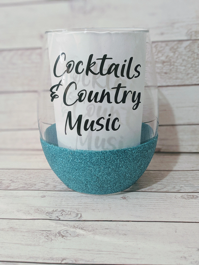 Glitter Wine Glass, Cocktails & Country Music, Nashville, Country Girls, Funny Saying, Gift For Best Friend