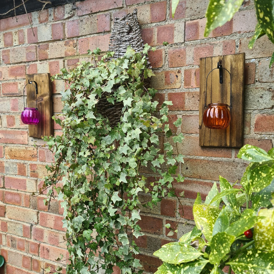 Handmade Rustic Oak Wall Lantern Holder With Glass & Lights Perfect For A House Or Garden Wall, Bbq, Decking Lights, Party Lights