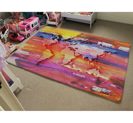 Delancey Painty Map Designer Shaggy Orange/Pink/Blue Rug