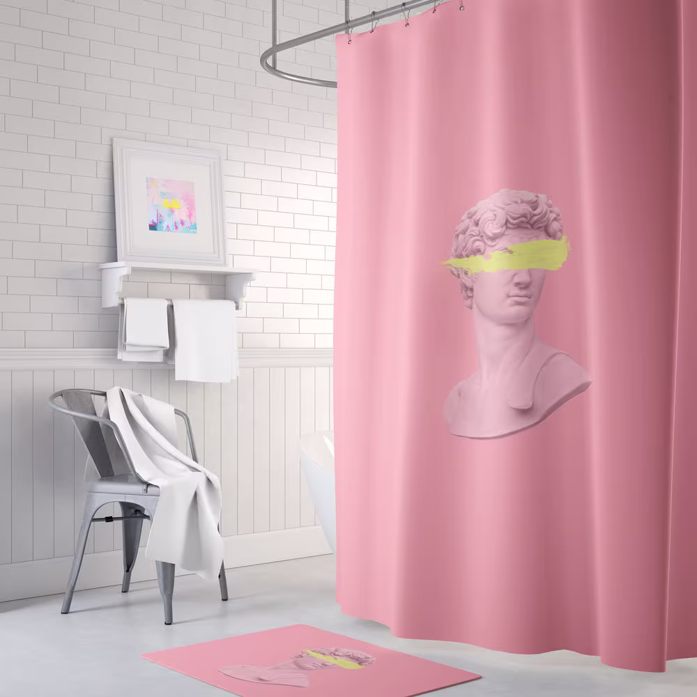Aesthetic Pink Shower Curtain, Statue Bust Decor, Bathroom Decor