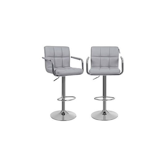 SONGMICS Bar Stools Set of 2, Height Adjustable Bar Chairs in Synthetic Leather, 360 Swivel Kitchen Stool with Backrest and Footrest, Grey LJB93