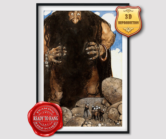 John Bauer The Giant Earth Shaker Giclee Print Reproduction Painting Large Size Canvas Paper Wall Art Poster Ready To Hang Framed