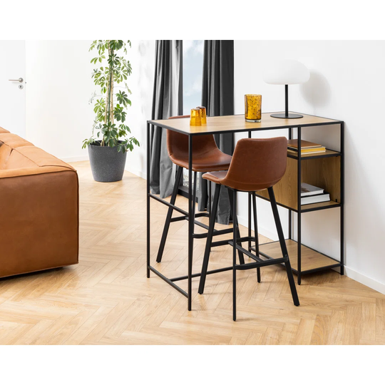 Oregon Bar Stool PU Vintage Leather Look Brandy 11, Base Matt Black Metal