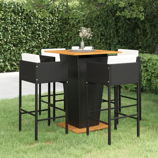 Ebern Designs 5 Piece Garden Bar Set With Cushions Poly Rattan Black