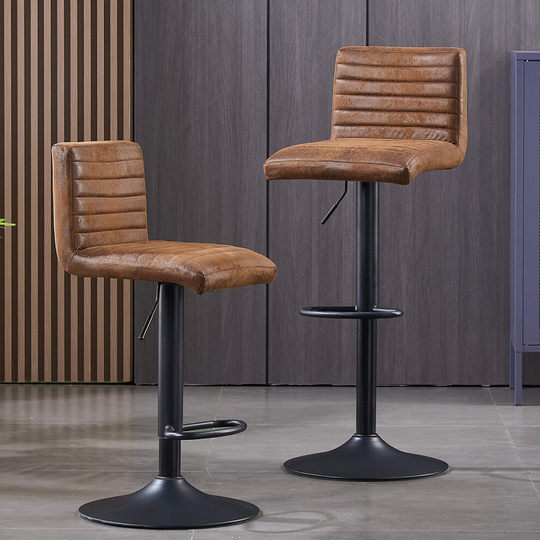 2x Bar Stools Faux Suede Swivel Bar Stools Lift Rest Chairs Kitchen