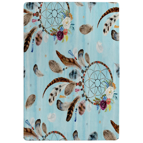 Hathaway Native American Tribe Decor Designer Shaggy Blue Rug