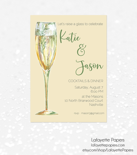 Champagne Cocktail Party Invitation, Glass Engagement Party, Invite, Couples Shower Invitation
