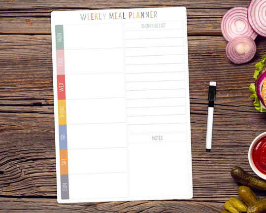 Weekly Family Menu Meal Planner A4 Whiteboard - Wipe Clean Shopping List & Notes Board