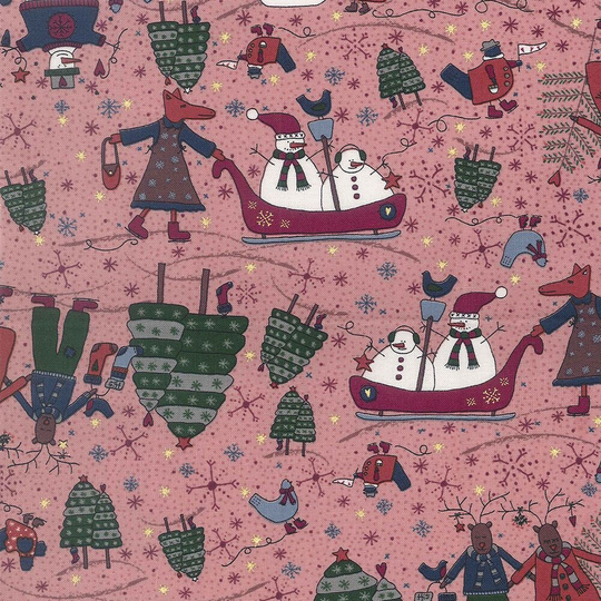 Lynette Anderson - Winter Playground Let's Skate Strawberry Shake 31908-20 100% Cotton Patchwork Quilting Fabric Per Half Metre | 0.5M