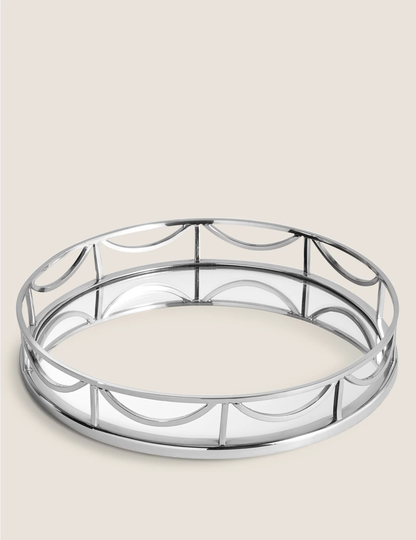 Deco Mirrored Round Tray silver