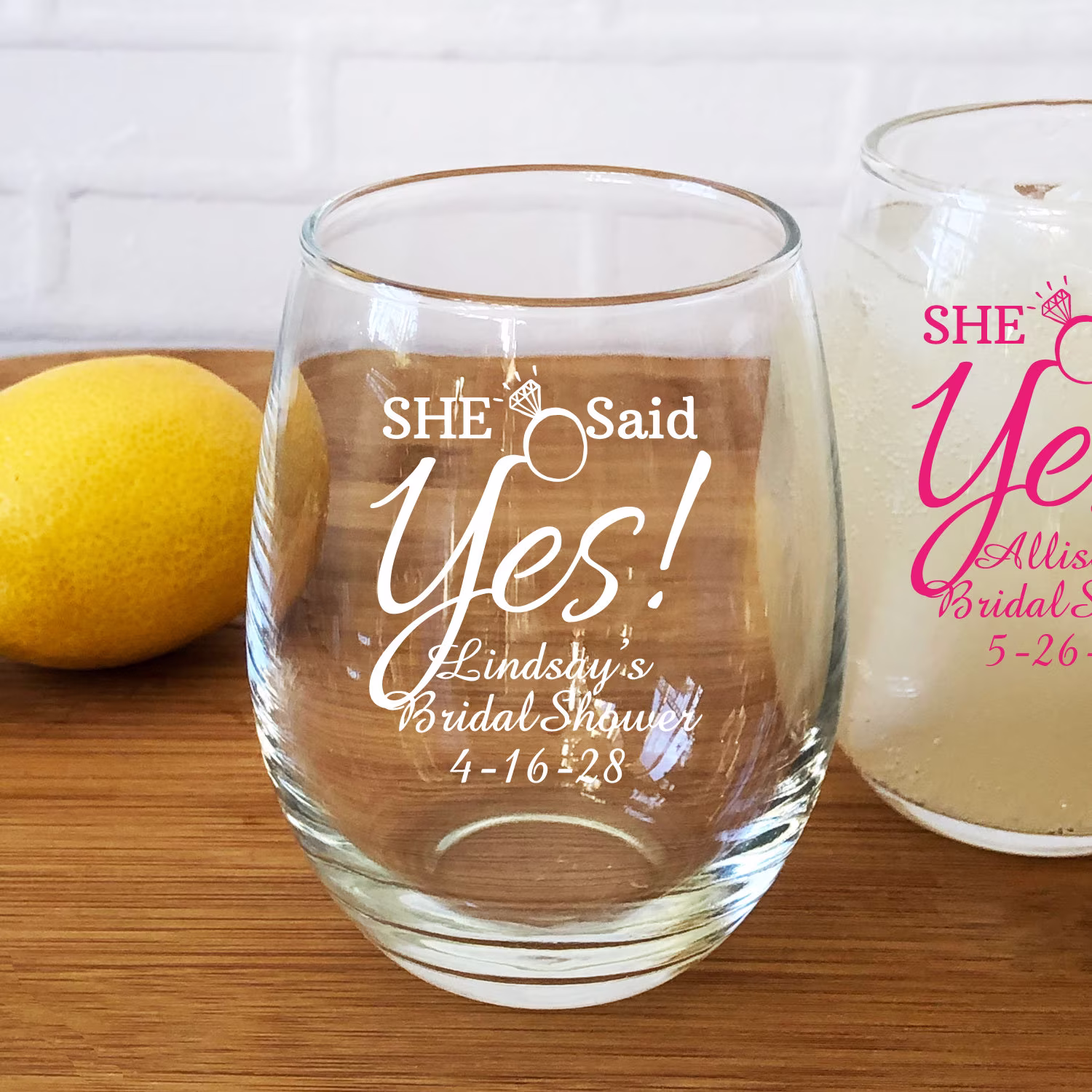 Printed 24 Pieces She Said Yes Personalized Stemless Wine Glass Favors - Bridal Shower Party Proposal {Item#727-1}