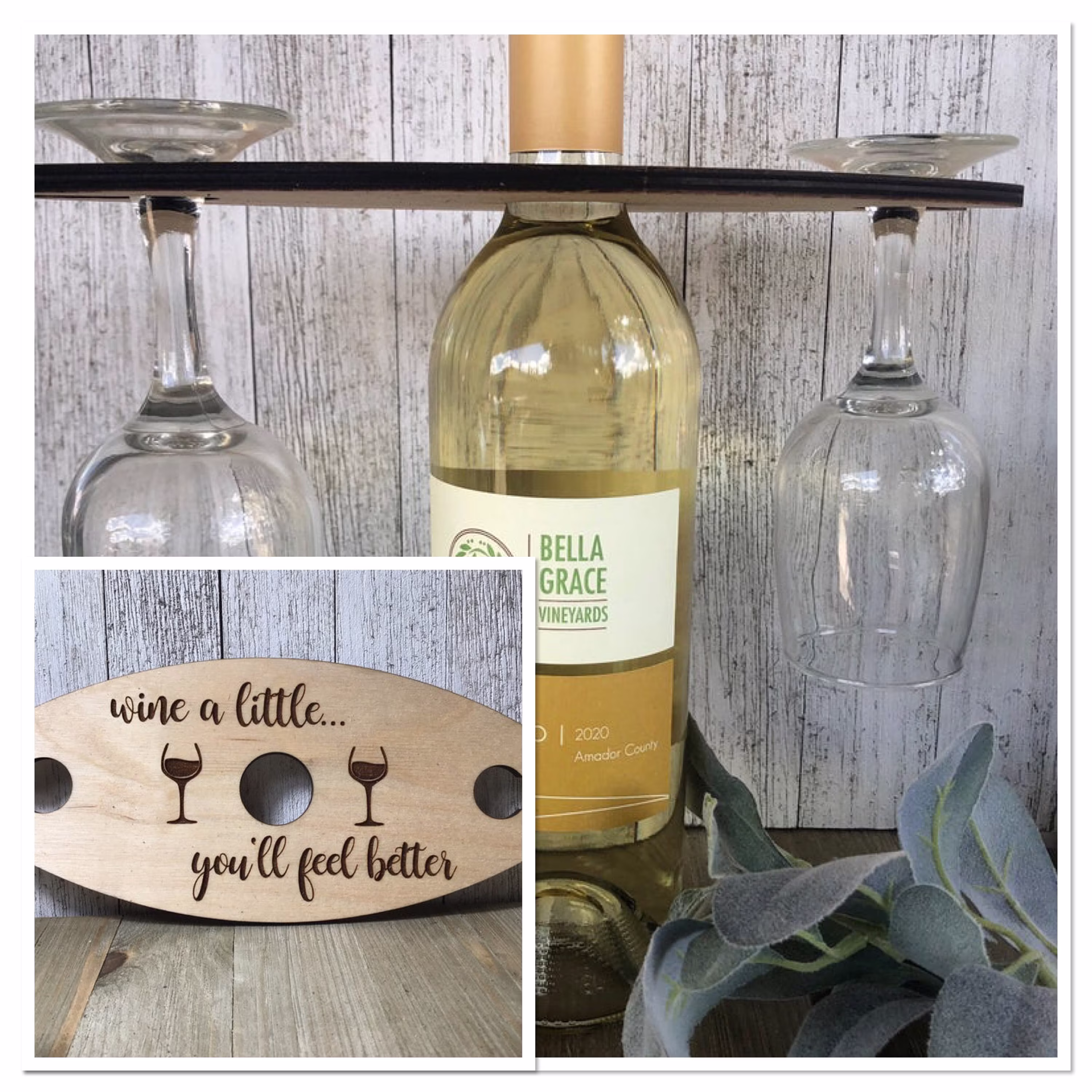 Wine Caddy/ Wood Glass Holder/ Rack/ Accessory/ Lover/ Gift/ Caddy