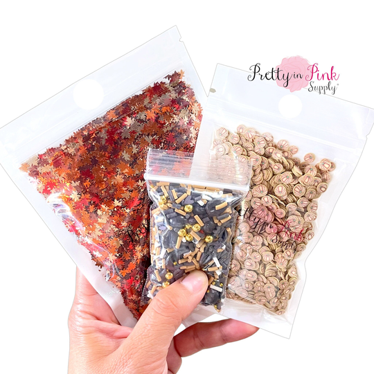 Fall Polymer Clay Slices | Sequin Maple Leaves Mix Glitter Autumn Harvest Mixed Clays & Sequins