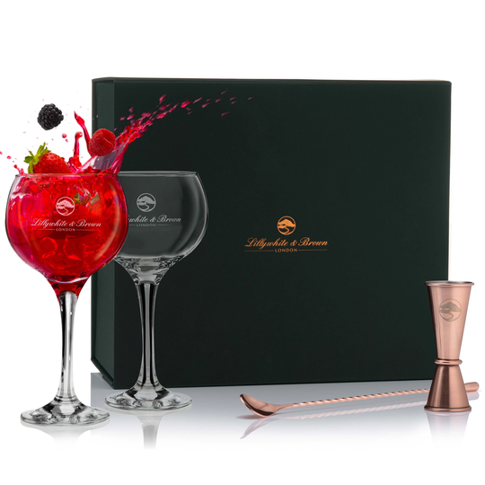 Premium Gin Glasses With Spirit Measure & Cocktail Spoon - Copper Edition Gift Set