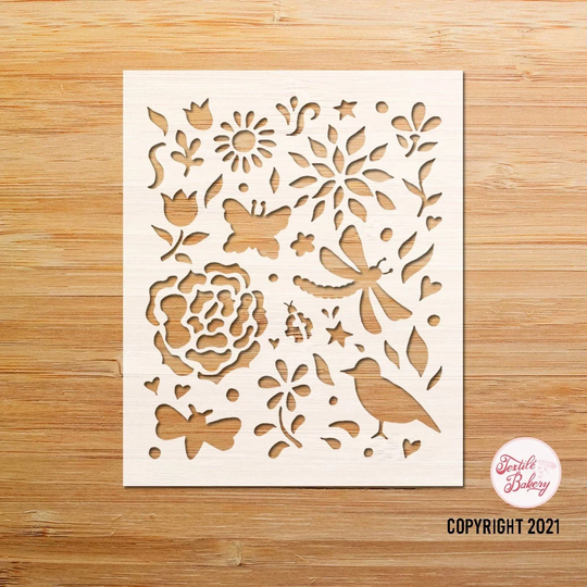 Wild Flowers Stencil, Ladybug Bee Journal Nature Dragonfly Bird Craft Floral Stencil