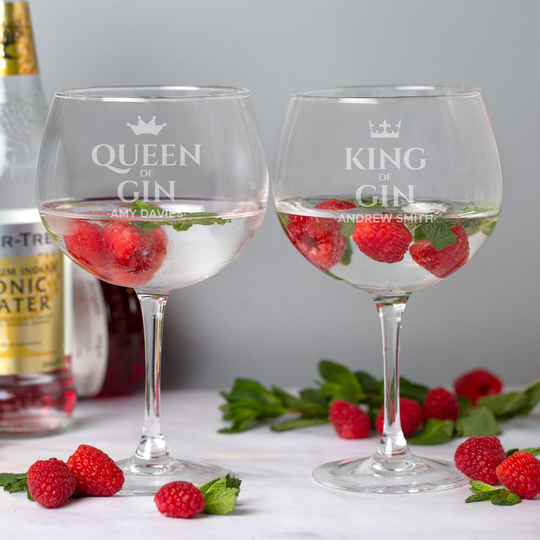 Personalised King & Queen Gin & Tonic Balloon Glasses Set Pair Of G T Gifts Ideas Presents For Her Him New Home Anniversary Engagement