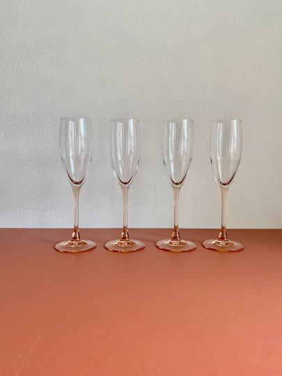 Vintage Blush Pink Stem Champagne Flutes Set Of 4 Glam Barware Luminarc France Cristal D'aurques Durand