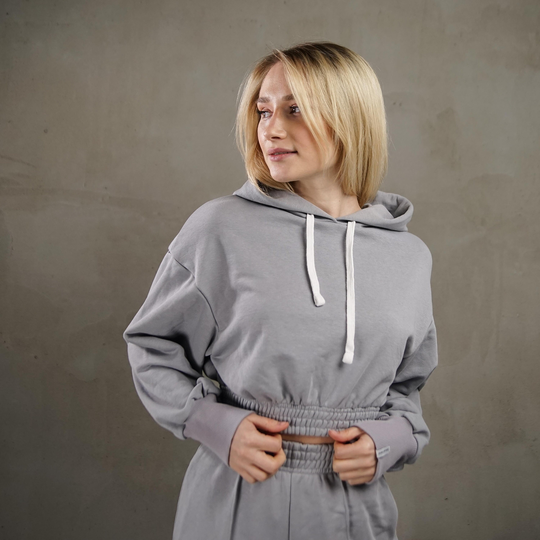 Gray Hoodie Crop Top, Women Oversized Hoodie, Cotton Ukrainian Brand