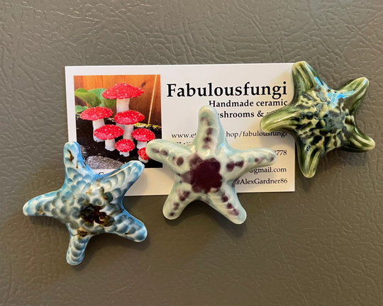 Set Of Three Ceramic Starfish Magnets. Refrigerator Handmade Sea Star/Star Fish Magnets M 3