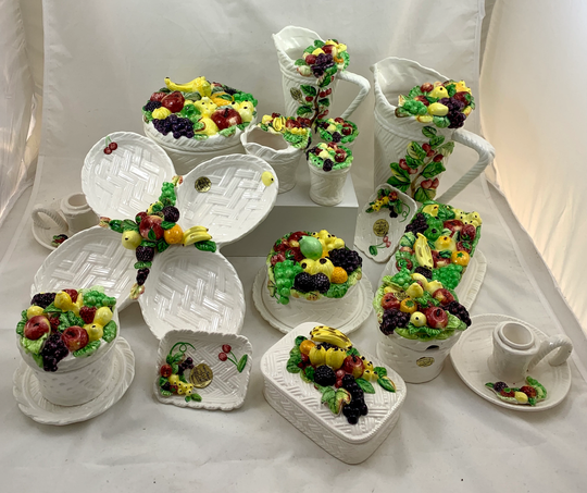 Vintage Ceramic Tutti Frutti Dish Set - 16 Pieces