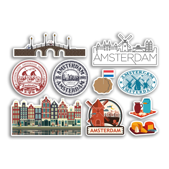 A5 Sticker Sheet Amsterdam Landmarks Vinyl Stickers - Netherlands Holland Art City Map Stamp Skyline Travel Holiday Culture Aesthetic #78505