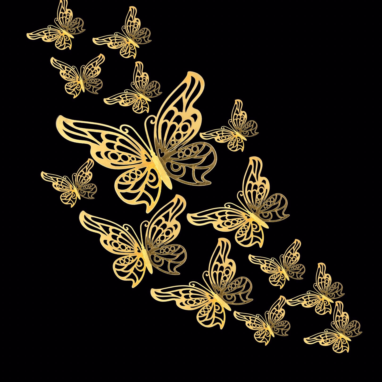 3D Gold Butterflies Wall Decor. 3 To 4 Inches Foil Butterfly Set. Set Of 12 Or Set 24Pcs