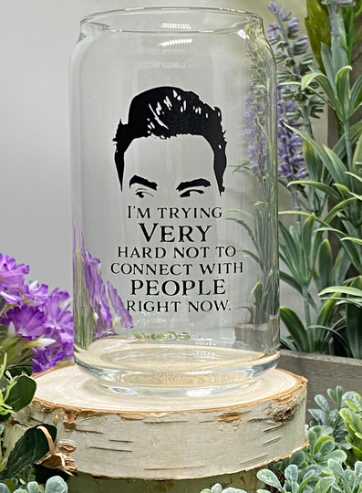 Trying Very Hard Not To Connect - David Rose Unique Deep Etched Design -16 Oz Beer Can Glass