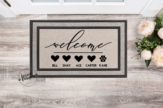 Custom Family & Pet Name Welcome Mat | Names Doormat Housewarming Gift Lover New Home Closing